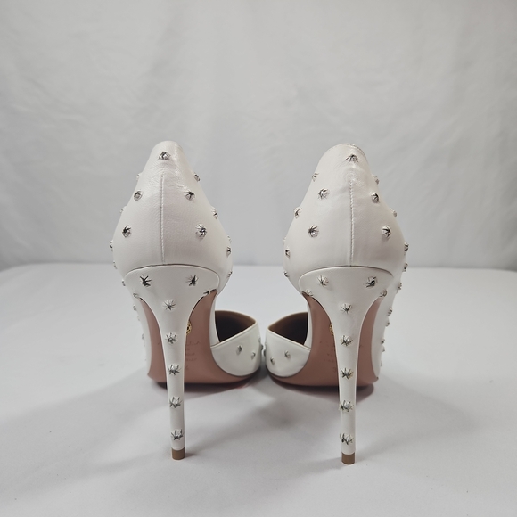 Aquazzura White Stiletto Heels with Studded Embellishments Size 37.5 NWT - Picture 5 of 11